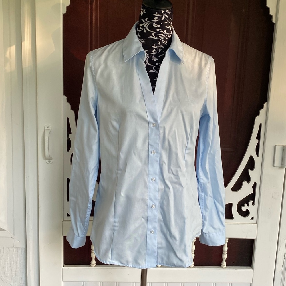 Light Blue Women's Button-Up Shirt - Classic Collared Top - Picture 3 of 12